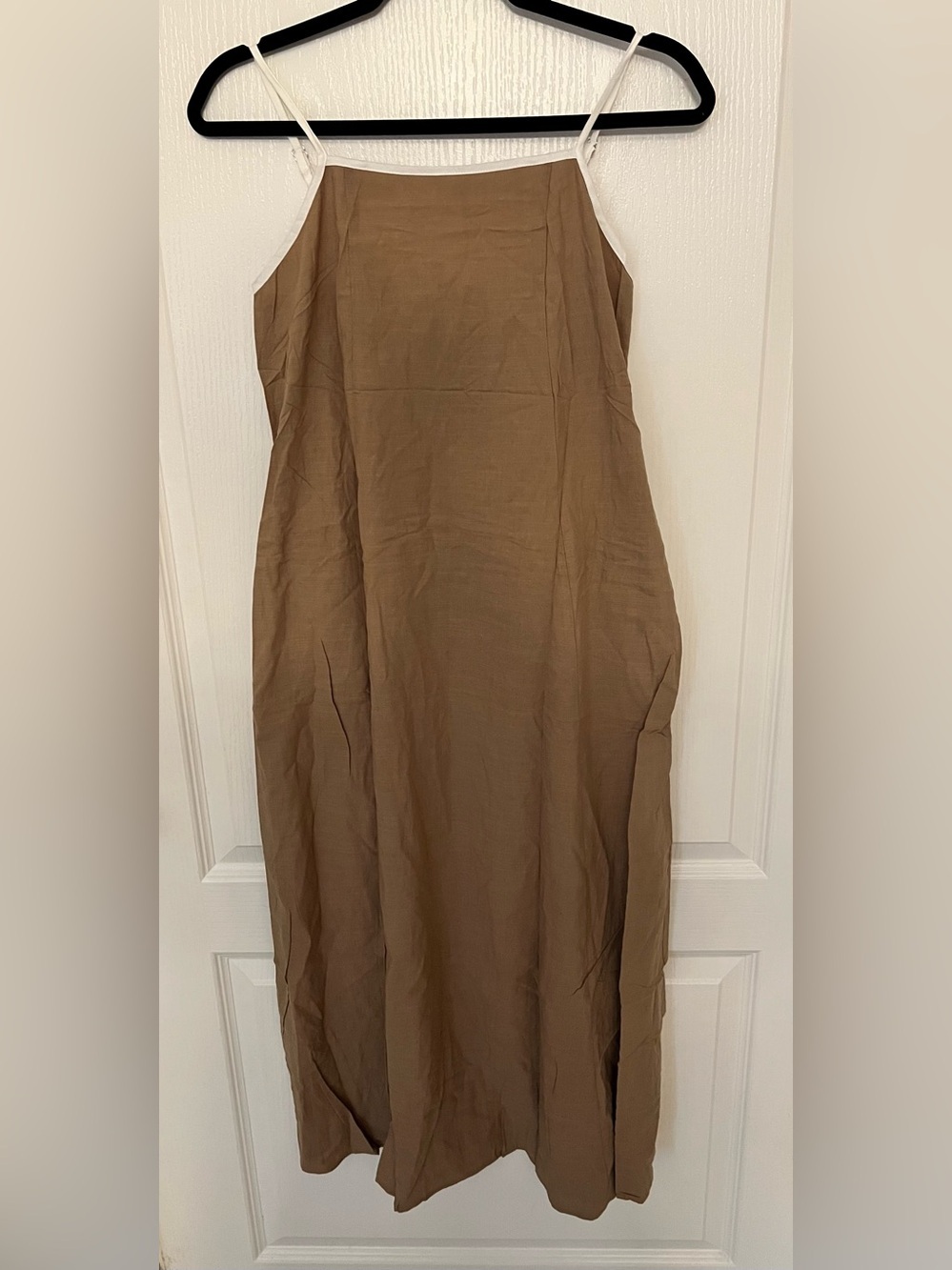 Sleeveless Brown Midi Dress with Spaghetti Straps